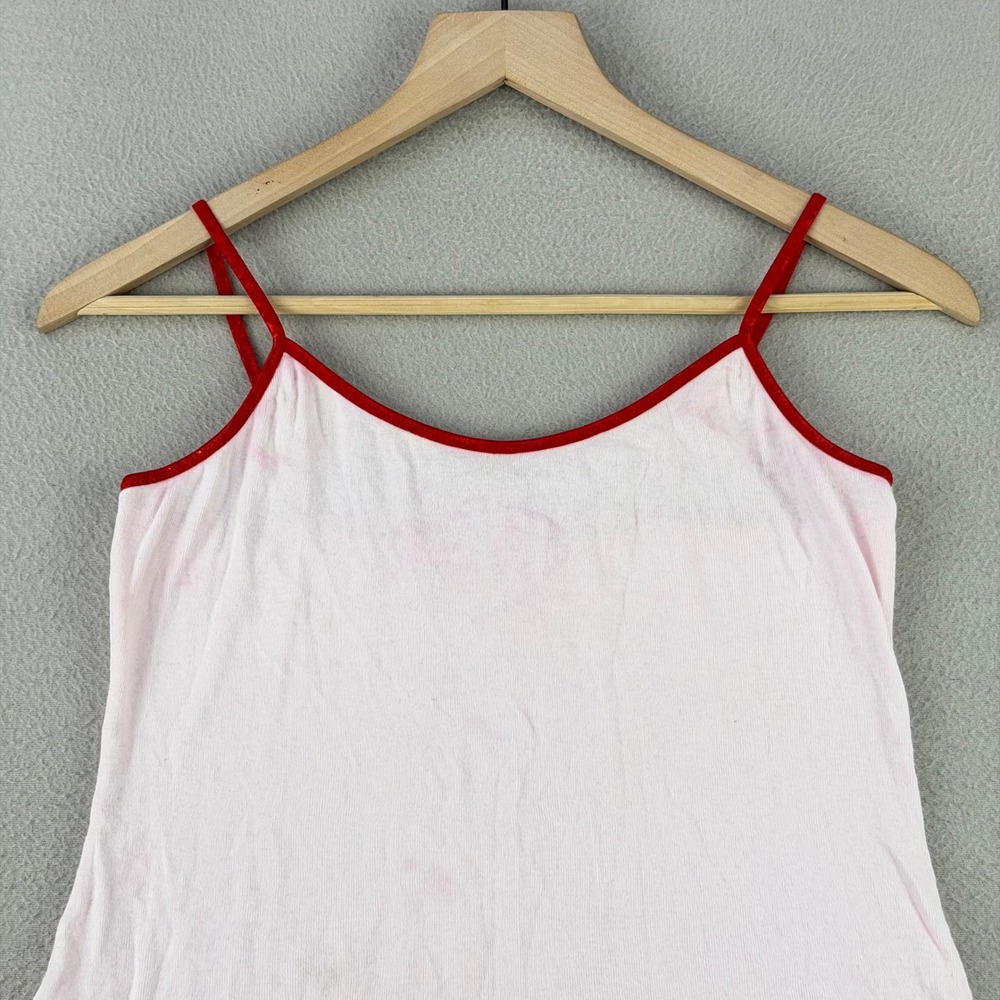 VTG Y2K Cherry Pie‎ Cami Dress Women OS Pink Ringer Spaghetti Strap Cotton USA